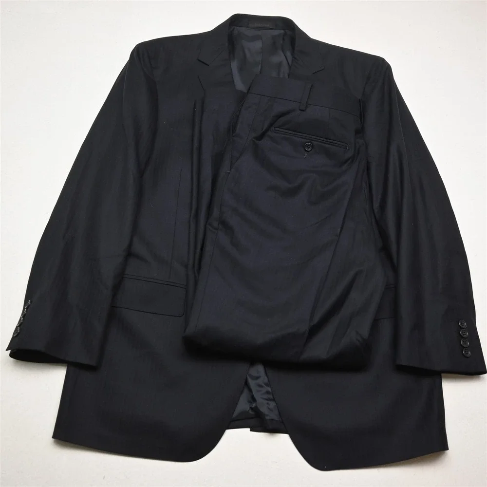 Tallia 44R 36x30 Navy Blue Herringbone Wool Cashmere Mens Jacket‎ Pants Suit